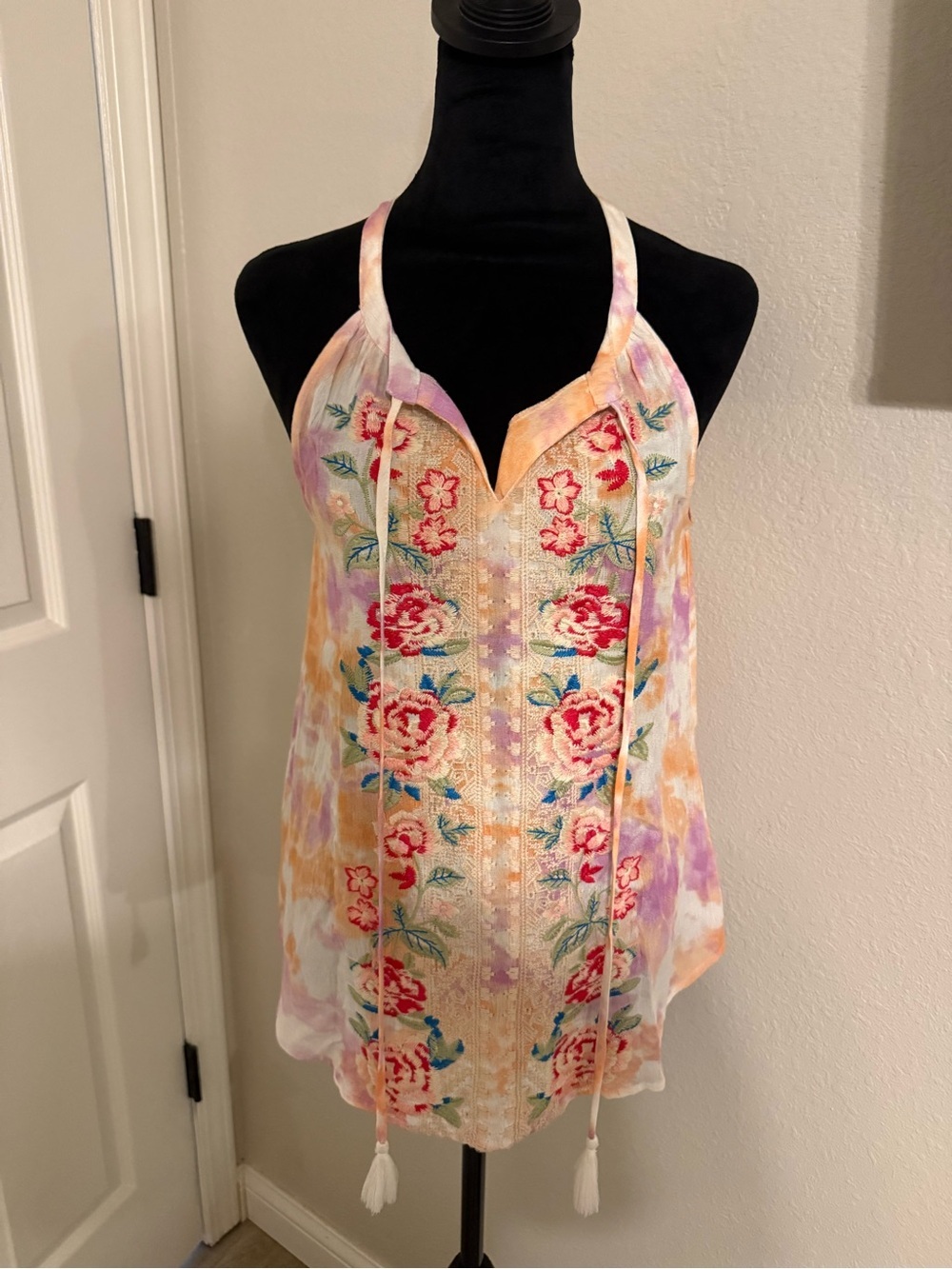 Savanna Jane Multicolor Embroidered Floral Halter Camisole